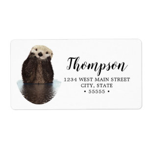 Adorable Smiling Otter in Lake Label