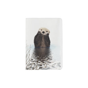 Adorable Smiling Otter in Lake Poster Passport Holder