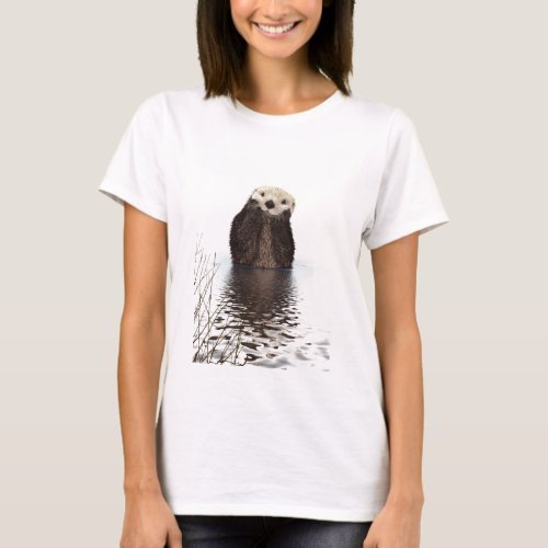 Adorable Smiling Otter in Lake T_Shirt