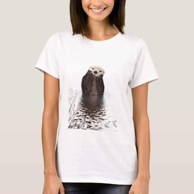 Adorable Smiling Otter in Lake T-Shirt (Front)