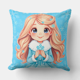 Adorable Smiling Snow Maiden Throw Pillow