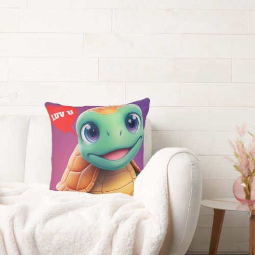 Adorable Smiling Turtle Throw Pillow