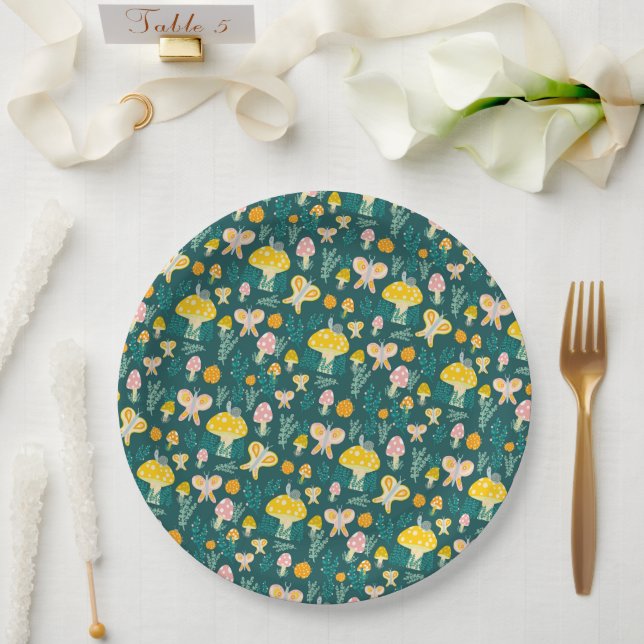 Adorable Snail Mushroom Butterfly Cute BABY SHOWER Paper Plates (Wedding)