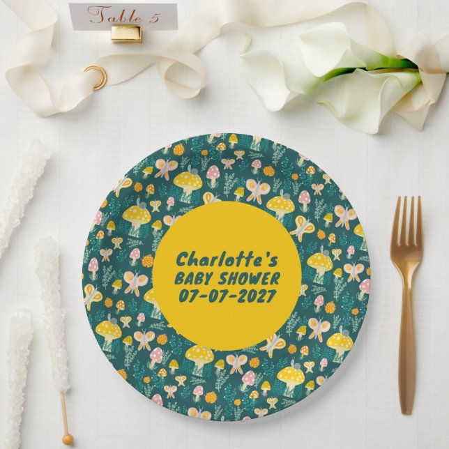 Adorable Snail Mushroom Butterfly Cute BABY SHOWER Paper Plates (Wedding)