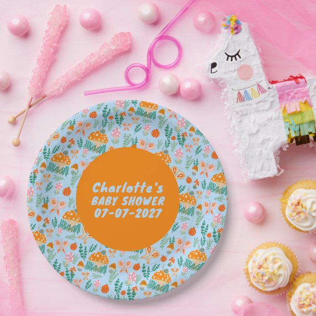 Adorable Snail Mushroom Butterfly Cute BABY SHOWER Paper Plates (Party)