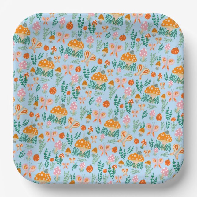 Adorable Snail Mushroom Butterfly Cute BABY SHOWER Paper Plates (Front)
