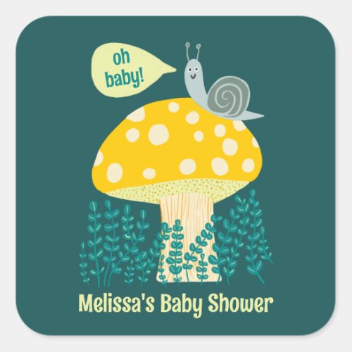 Adorable Snail Mushroom Cute Butterfly Baby Shower Square Sticker
