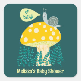 Adorable Snail Mushroom Cute Butterfly Baby Shower Square Sticker