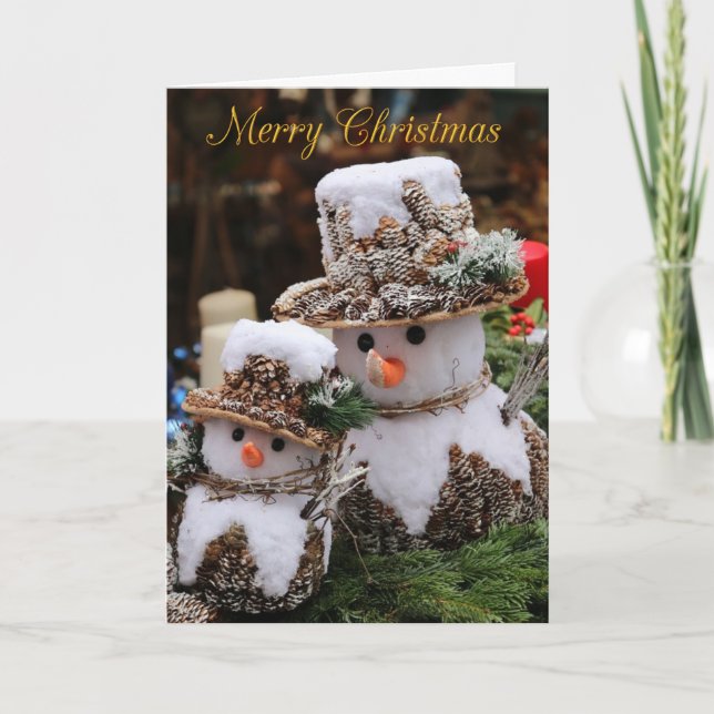 Adorable Snow Covered Snowmen Christmas Card (Front)