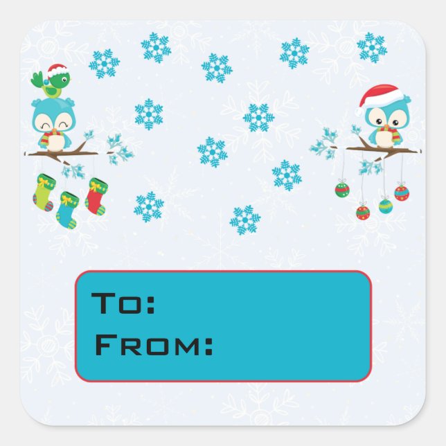 Adorable Snowflake Christmas Owls Label Stickers (Front)
