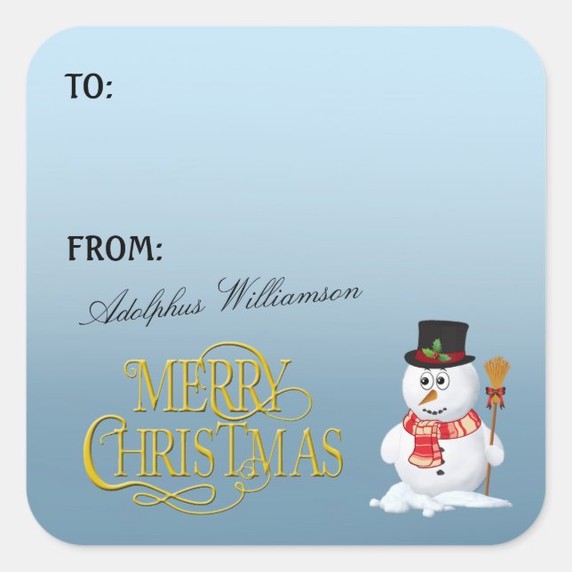 Adorable Snowman2 Christmas Gift Label (Front)