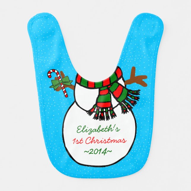 Adorable Snowman Baby's 1st Christmas Bib (Front)