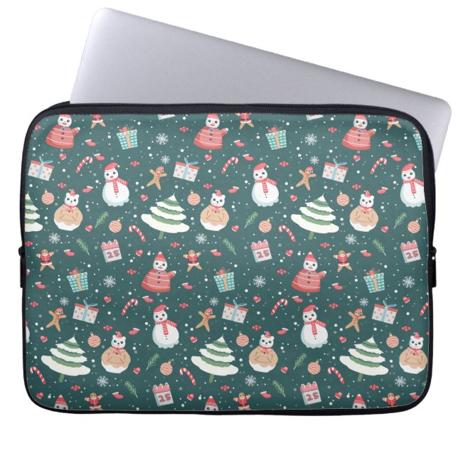 Adorable Snowman Christmas Pattern Laptop Sleeve (Front)