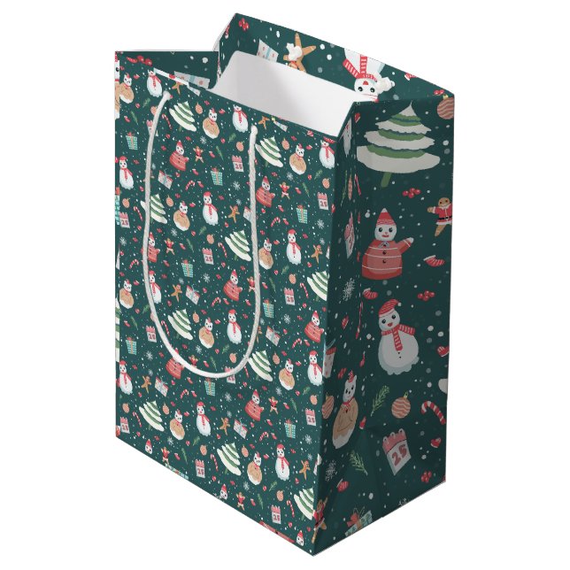 Adorable Snowman Christmas Pattern Medium Gift Bag (Back Angled)