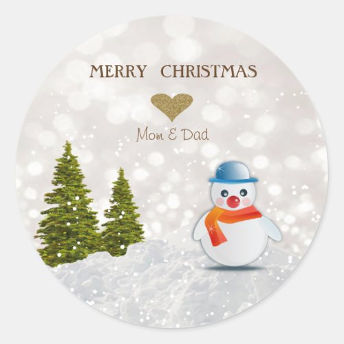 Adorable SnowmanChristmas TreeSnow Classic Round Sticker