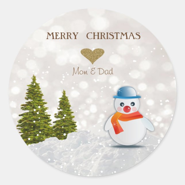 Adorable Snowman,Christmas Tree,Snow Classic Round Sticker (Front)