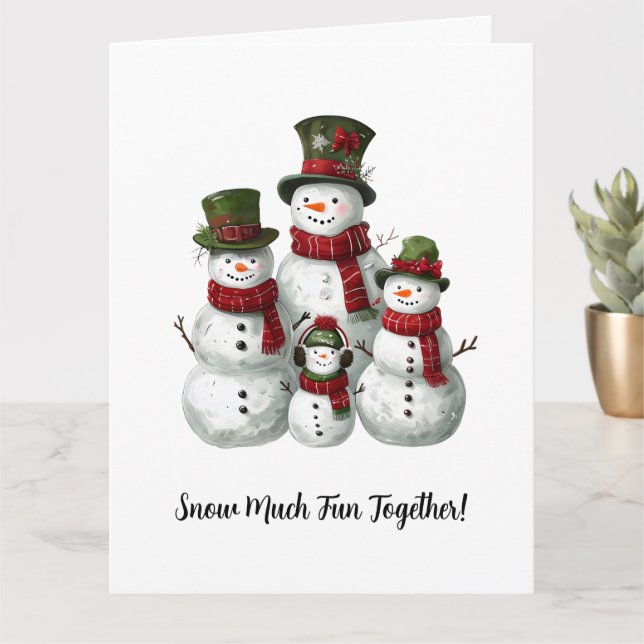 Adorable Snowman Family in Matching Hats & Scarves Card (Small Plant)