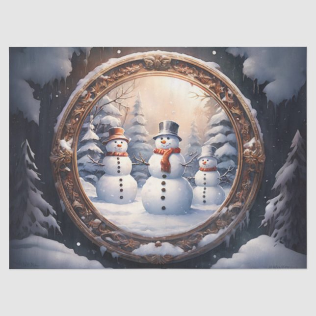 Adorable Snowman Family in Winter Wonderland Decou Tissue Paper (Front)