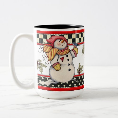 Adorable Snowman holding a Winter Bluebird Mug