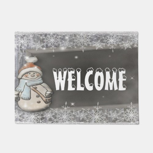Adorable SnowmanSnowflakesWelcome Doormat