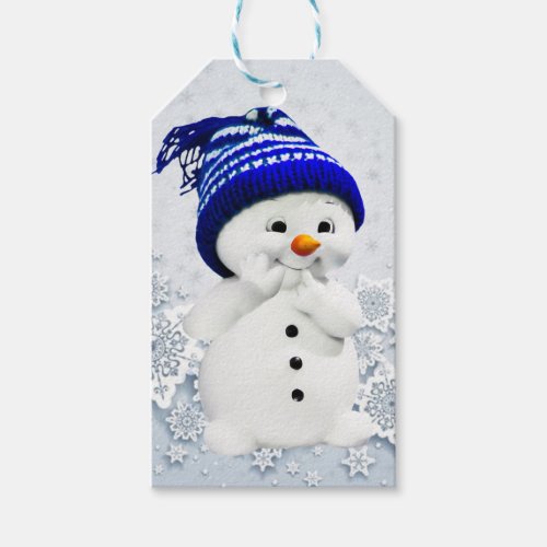 Adorable Snowman With Blue Hat Gift Tags