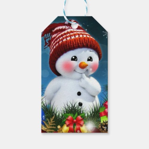 Adorable Snowman With Red Hat Gift Tags