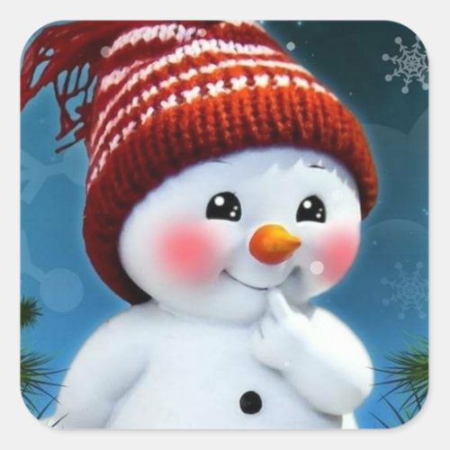 Adorable Snowman with Red Hat Sticker