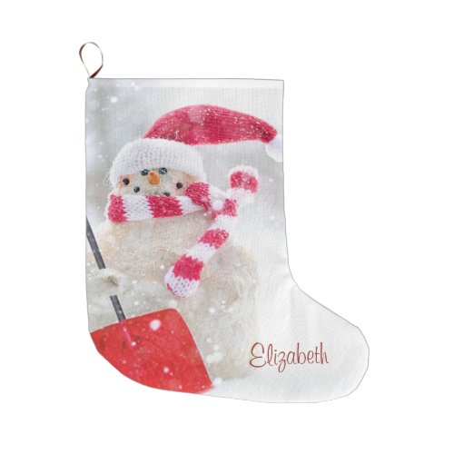 Adorable Snowman With Santa Hat _ Personalized Large Christmas Stocking