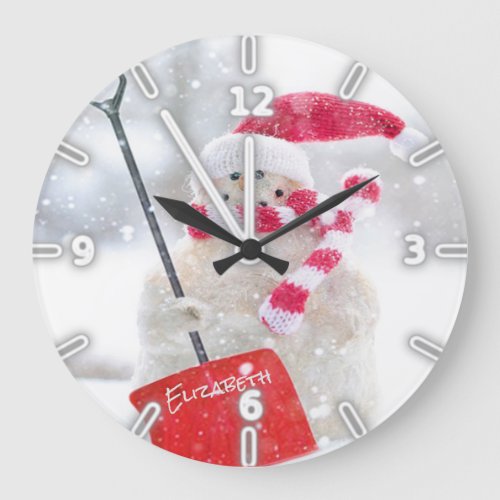 Adorable Snowman With Santa Hat _Personalized Large Clock