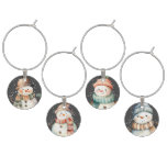 ADORABLE SNOWMEN WITH HATS Wine Charms