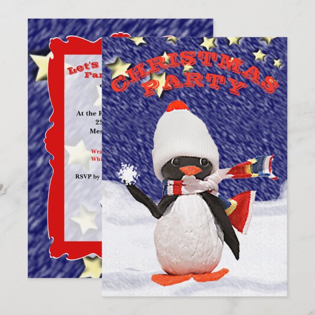 Adorable Snowy Christmas Penguin Paradise Invitation (Front/Back)