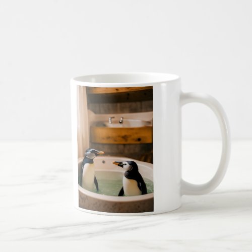 Adorable Soak Penguins Splashing in a Bathtub  Coffee Mug