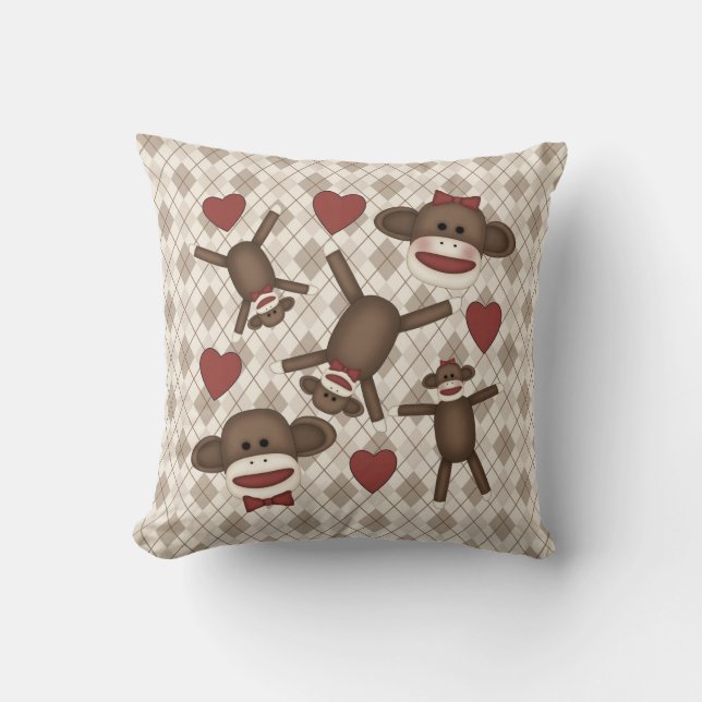 Adorable Sock Monkey Home Decor Items Throw Pillow (Front)