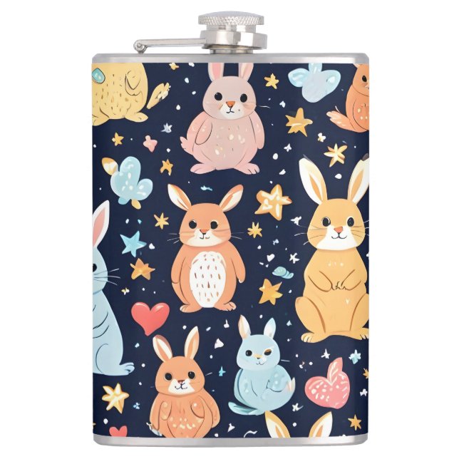 Adorable Soft Pastel Baby Animal Pattern Mug Flask (Front)