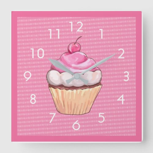 Adorable Soft Pink Cupcake Wall Clock