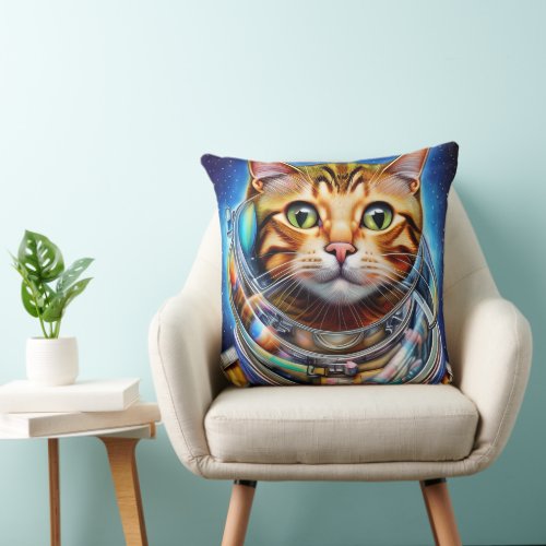Adorable Space Cat Abstract Artwork Throw Pillow