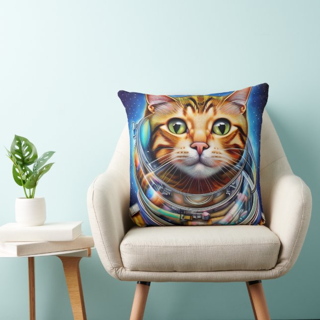 Adorable Space Cat Abstract Artwork Throw Pillow (Chair)