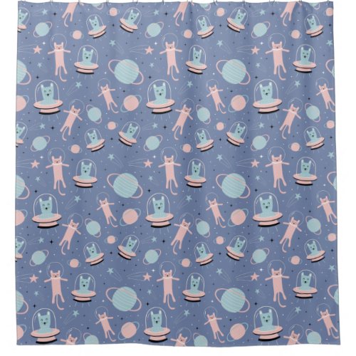Adorable Space Cats Pattern Shower Curtain