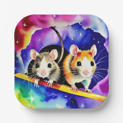 Adorable Space Mice Paper Plate