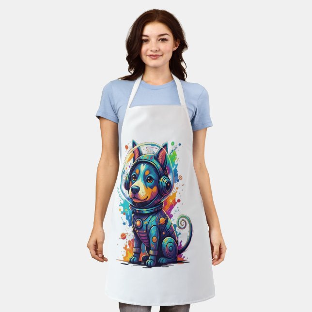 Adorable space pup in a retro astronaut suit apron (Worn)