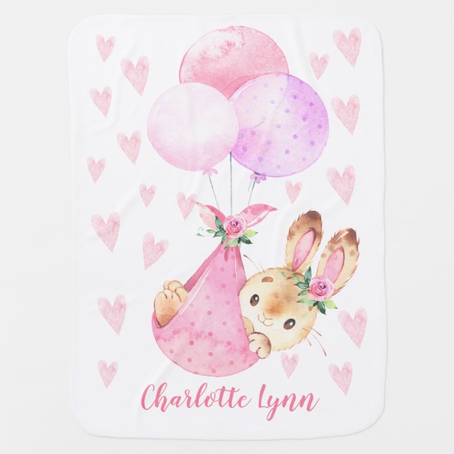 Adorable Special Delivery Bunny Rabbit Baby Blanket (Front)