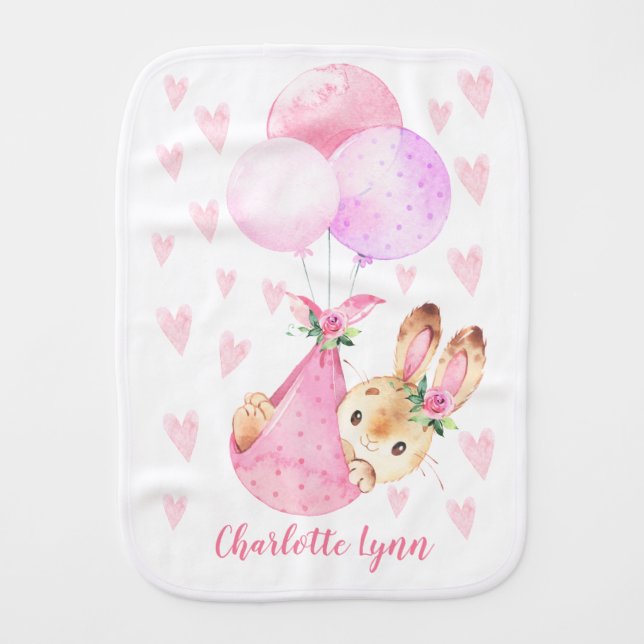 Adorable Special Delivery Bunny Rabbit Baby Burp Cloth (Front)