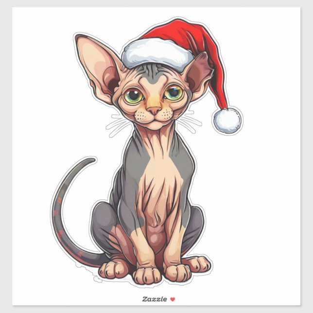 Adorable Sphynx Cat in Santa Hat Sticker (Sheet)
