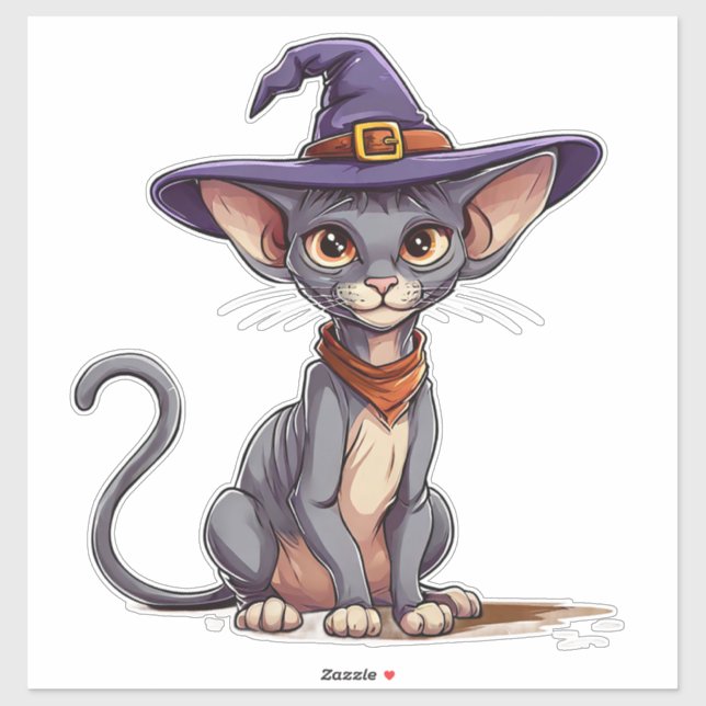 Adorable Sphynx Cat in Witch Hat Sticker (Sheet)