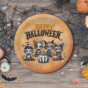 Adorable Spooky Halloween Black n' White Kittens Paper Plates