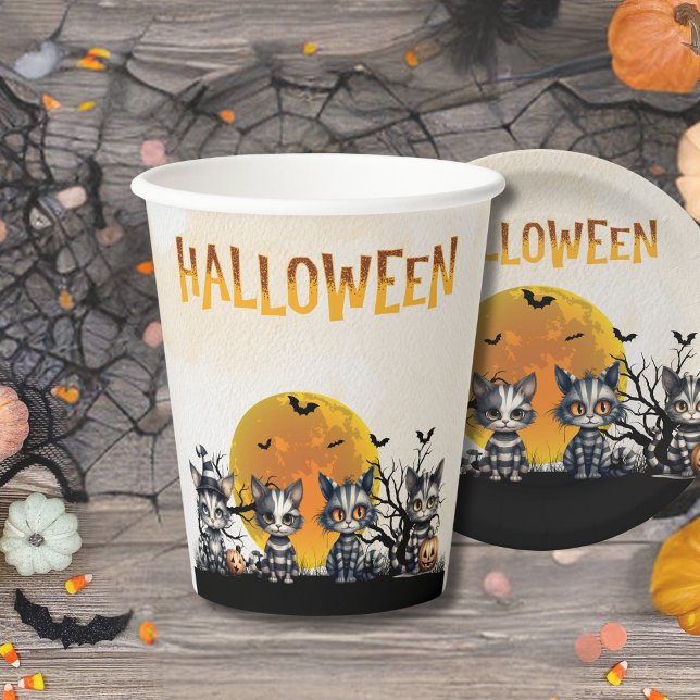 Adorable Spooky Halloween Ghost Black Cats Paper Cups (Creator Uploaded)