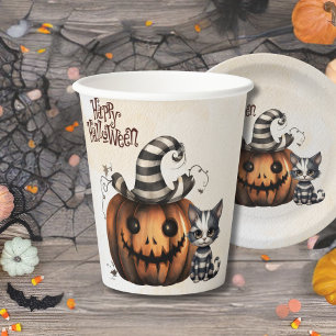 Adorable Spooky Halloween Kitten Paper Cups