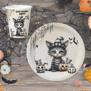 Adorable Spooky Halloween Kitten  Paper Plates
