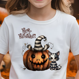 Adorable Spooky Halloween Kitten Pumpkin T-Shirt