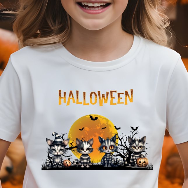 Adorable Spooky Moon Halloween Ghost Kittens  T-Shirt (Creator Uploaded)